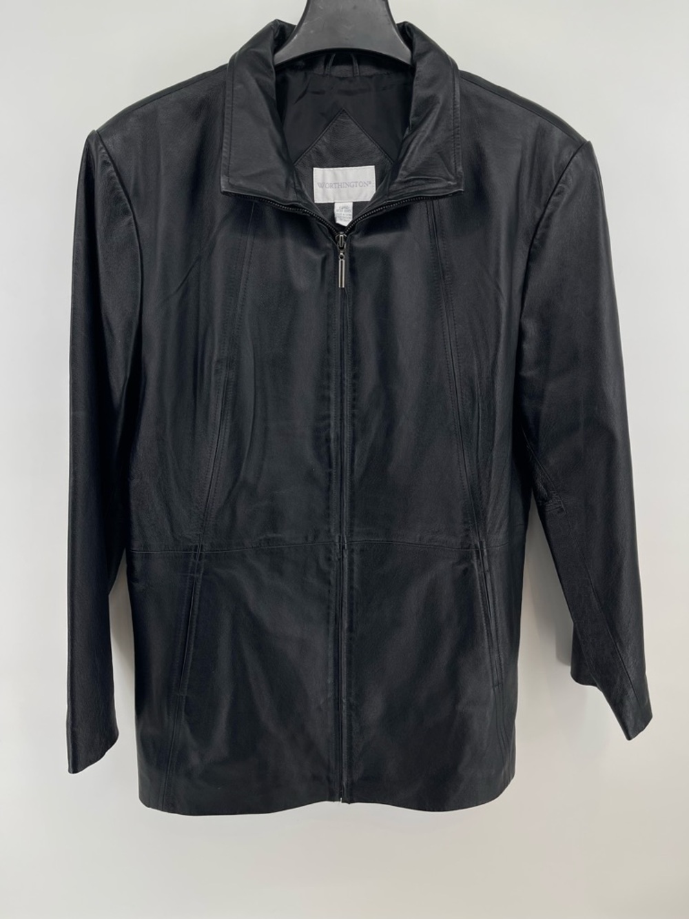 Worthington Women's Black Leather Zip-Front‎ Jacket XL Business Contemporary